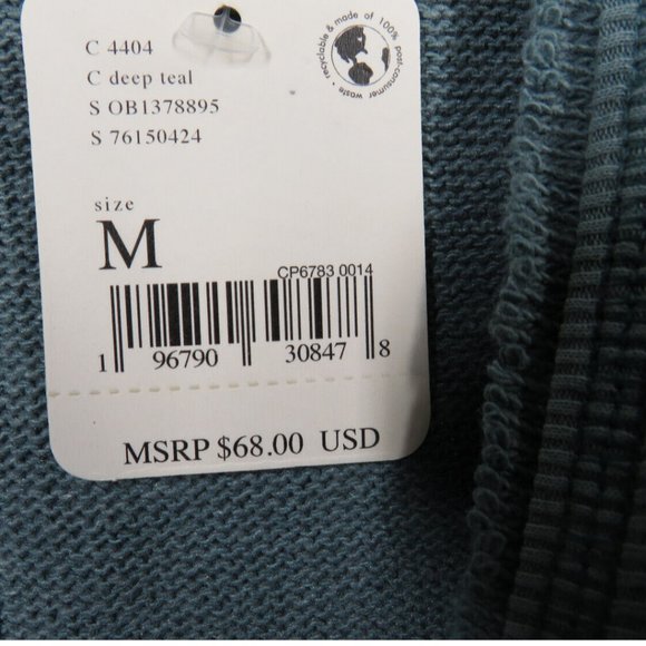 Free People Deep Teal Cotton blend Drapey Long Sleeve Wrap Front Sweater Size M - Picture 4 of 10